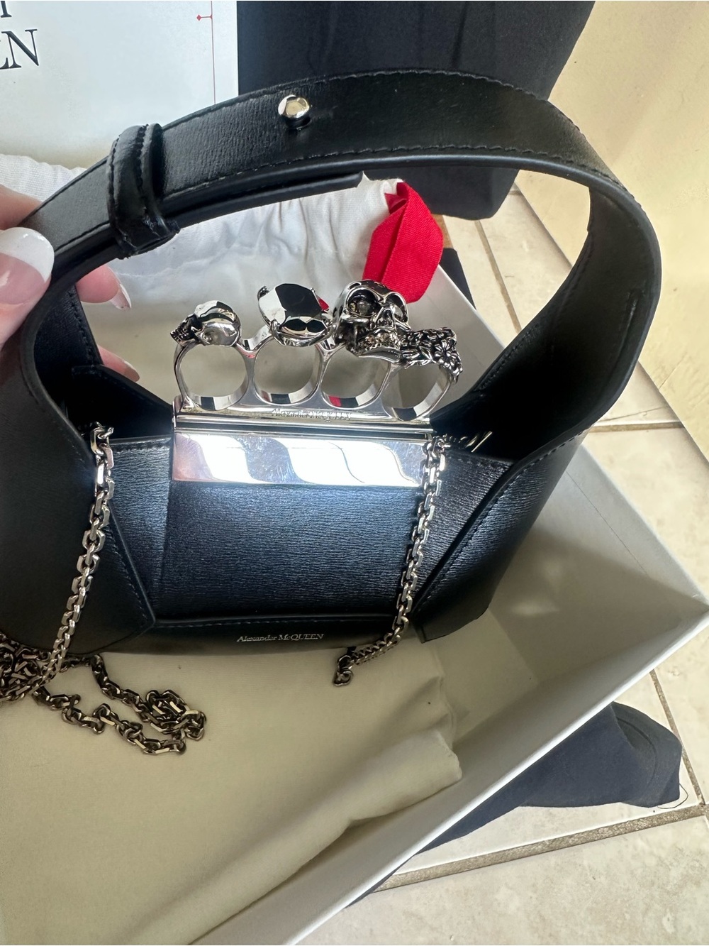 ✨Giftable✨- Alexander McQueen Black Leather Mini Knuckle-Top Shoulder/Crossbody✨ - Picture 7 of 14